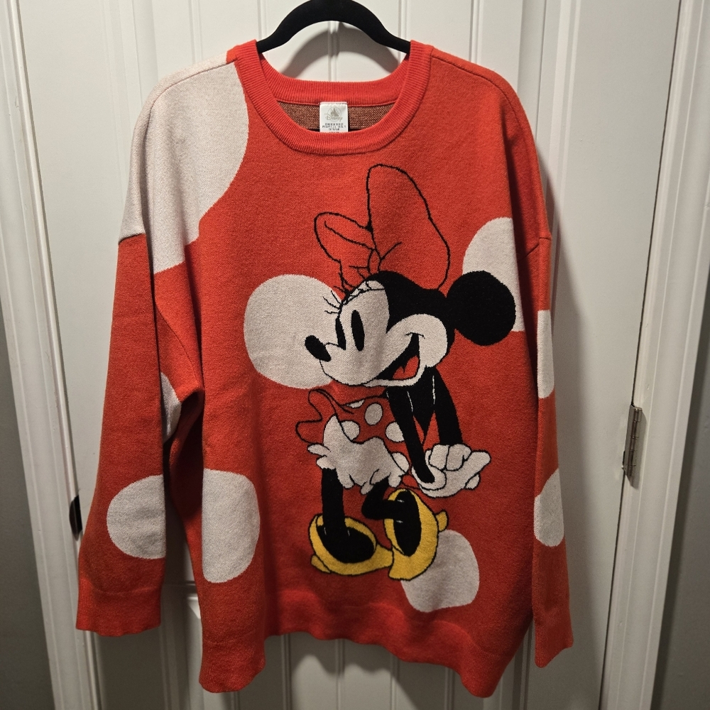 Disney Women Red and White  Minnie Mouse Valentines Crew pullover Sweater  2X